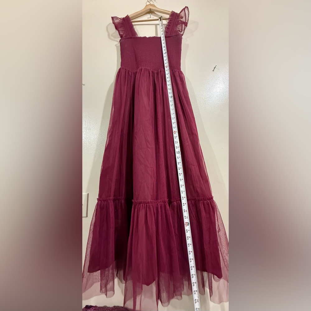MELLODAY Girls' Burgundy Ruffle-Strap Tulle Maxi Dress - Picture 3 of 6